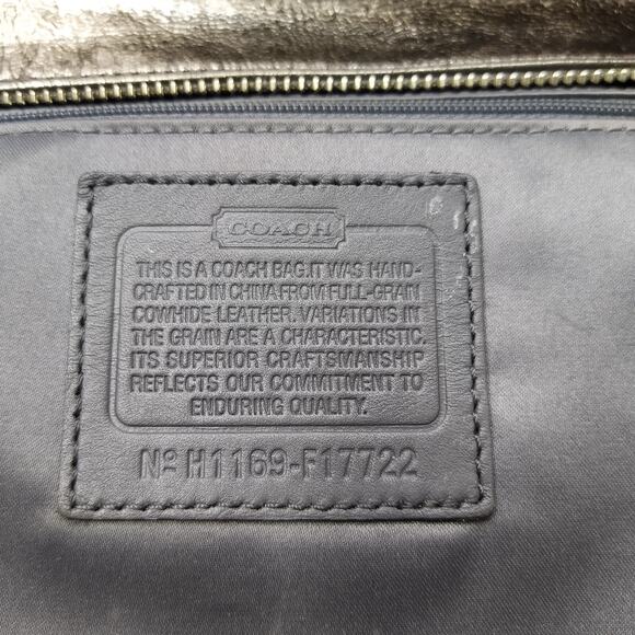 Coach Metallic Gray Leather Double Handles Zipper Closure Tote Shoulder Bag - Picture 12 of 14